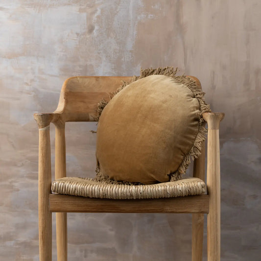 Velvet Nutmeg Round Pillow W/Fringe