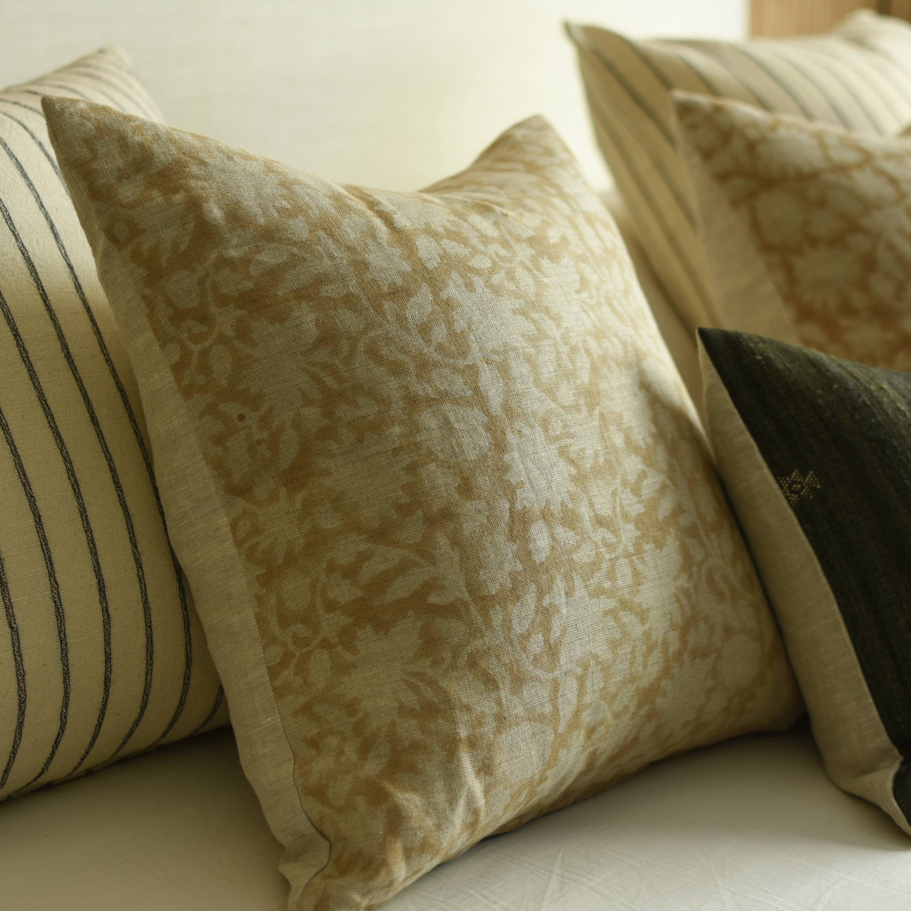Neutral Block Print Linen Pillow 20x20