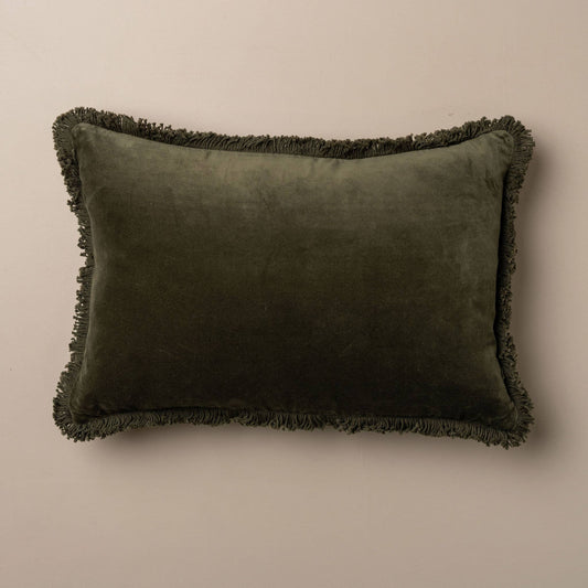 Linen Velvet Dark Olive Lumbar Pillow 16x24
