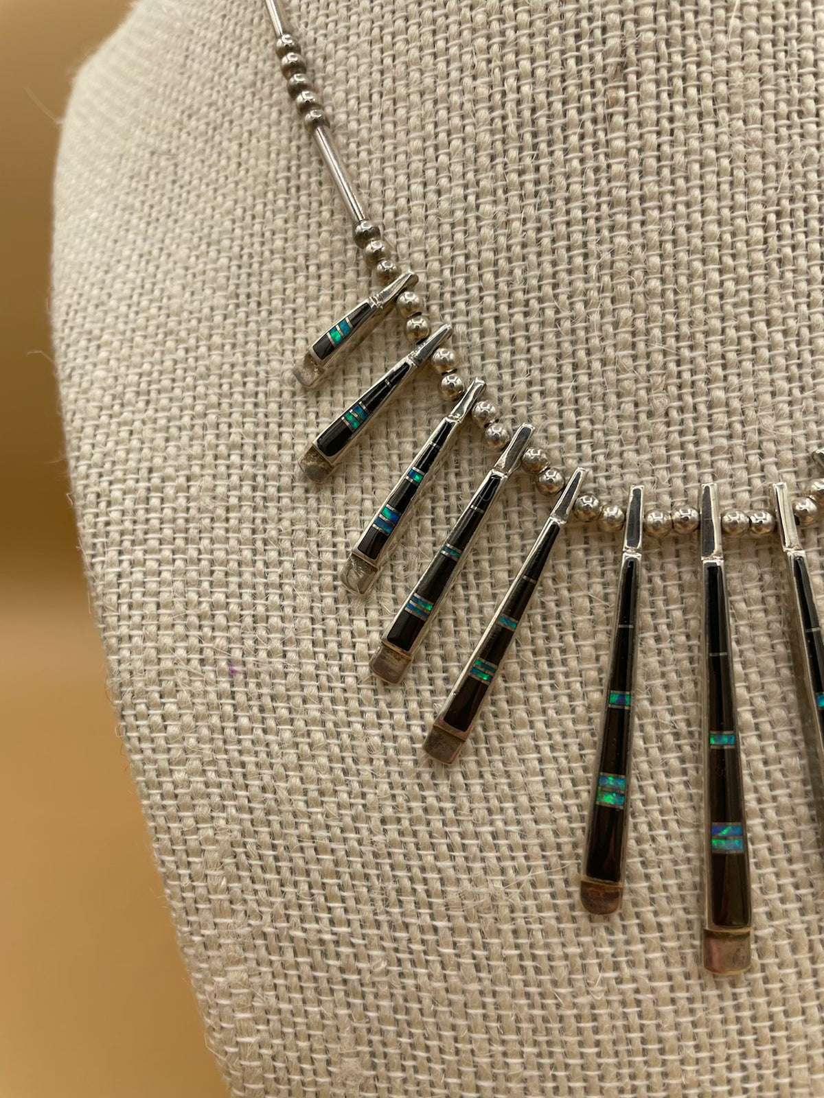 Inlaid Opal and Onyx Sterling Silver Necklace