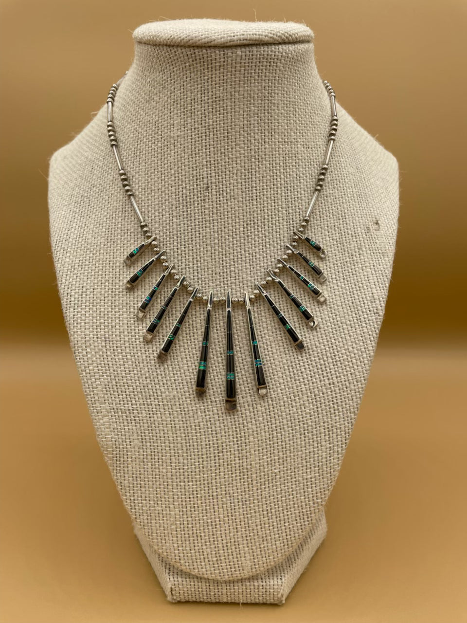 Inlaid Opal and Onyx Sterling Silver Necklace