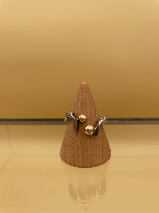 Sterling Silver and 10K Gold Modernist Style Ring