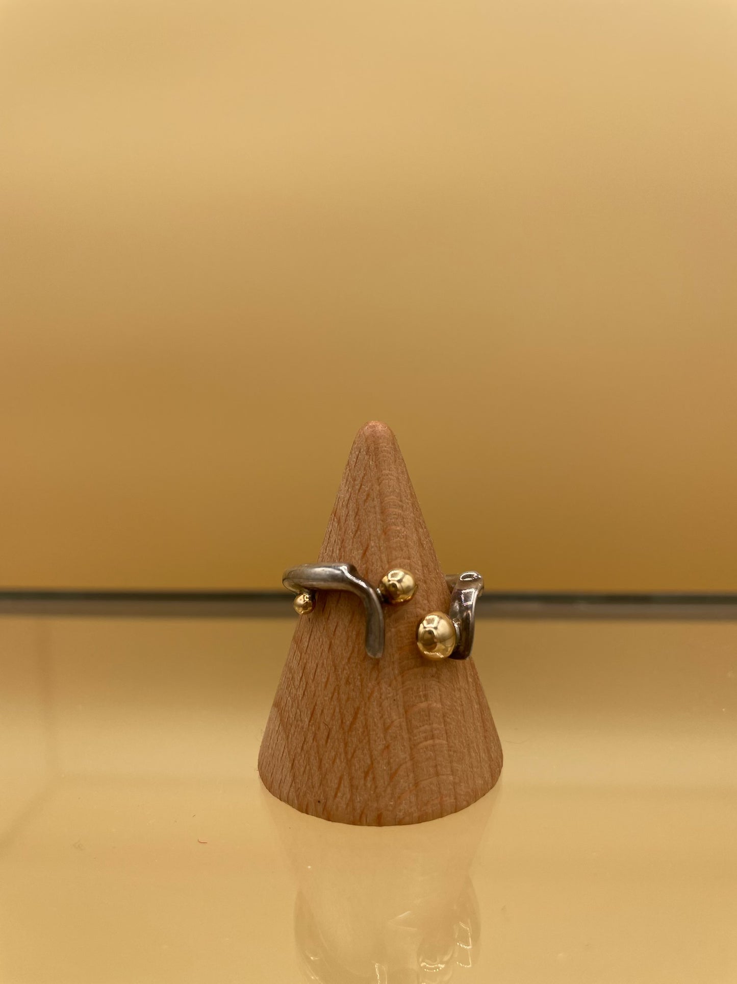 Sterling Silver and 10K Gold Modernist Style Ring