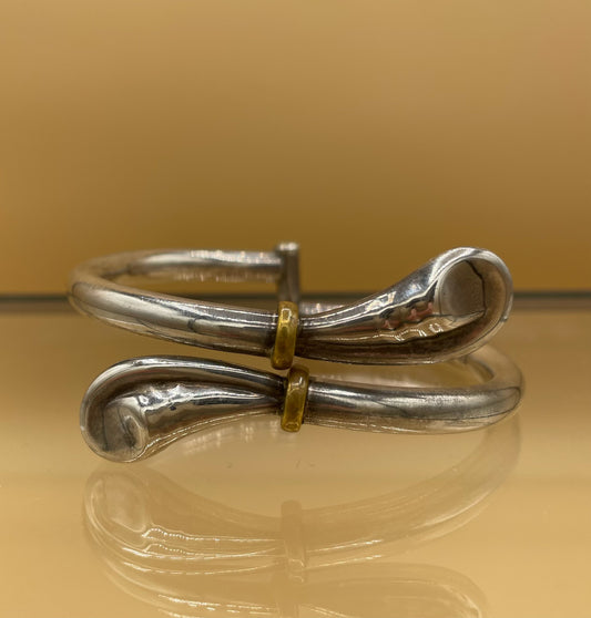 Vintage TAXCO Mexican Modernist Sterling Silver and Brass Bangle