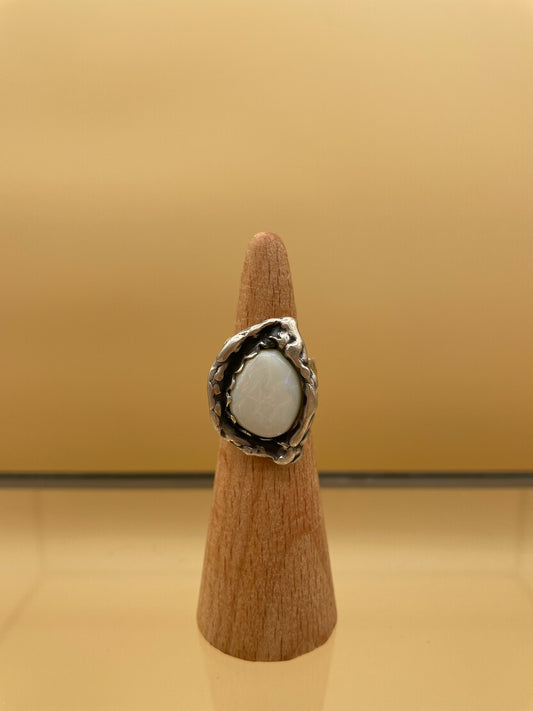 Brutalist Style 925 Silver and Opal Ring