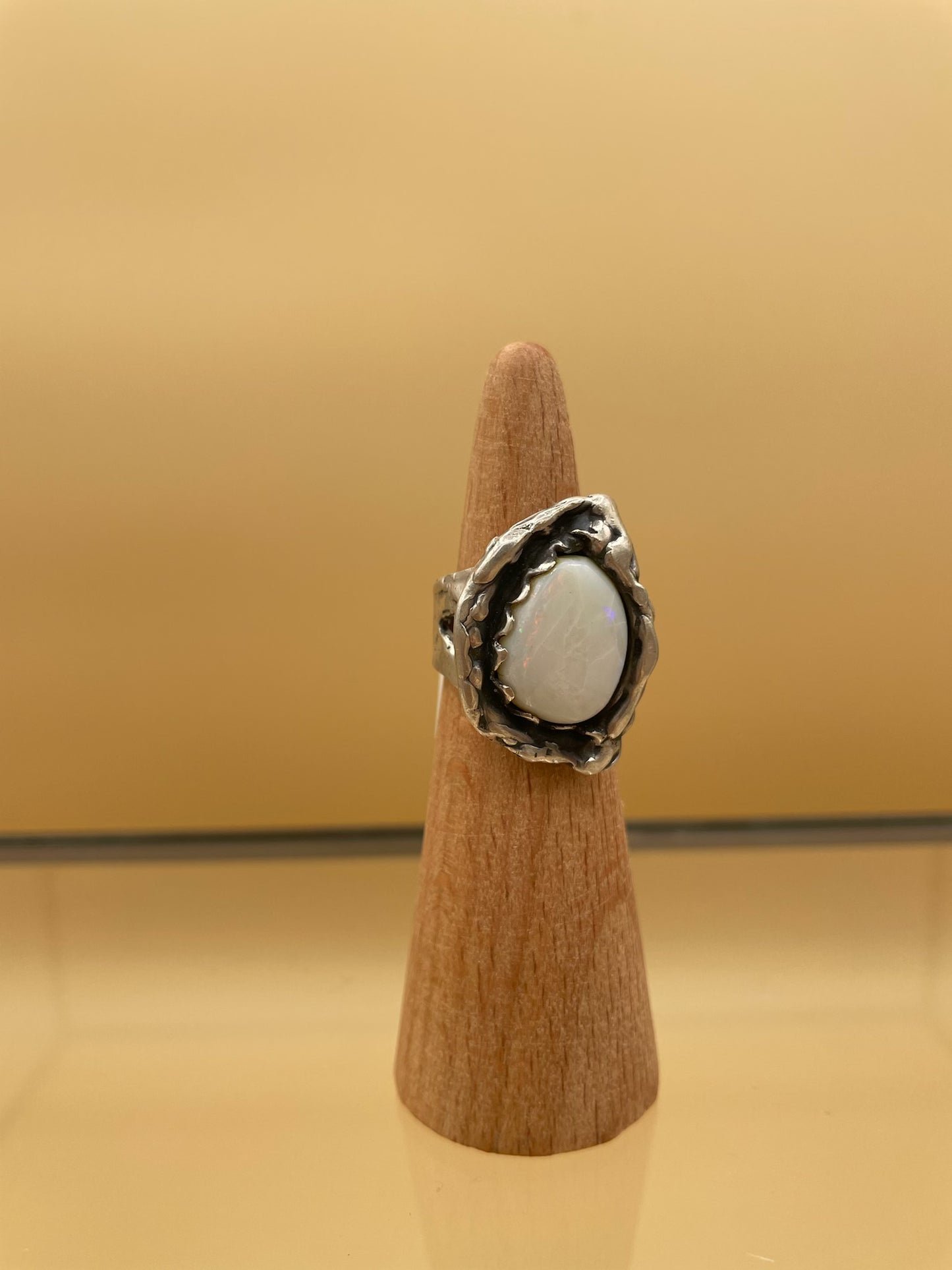 Brutalist Style 925 Silver and Opal Ring