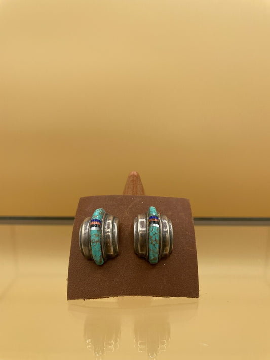 Vintage Turquoise Inlaid Cuff Hoop Earrings