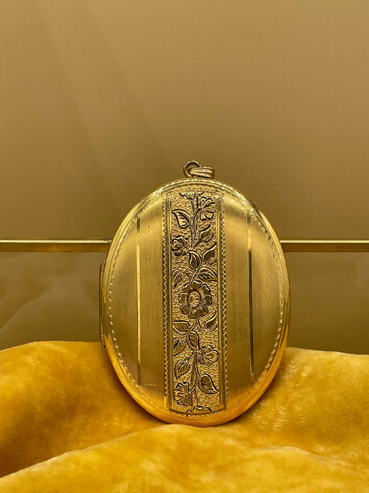 12K Gold Fill Vintage Etched Photo Locket Pendant