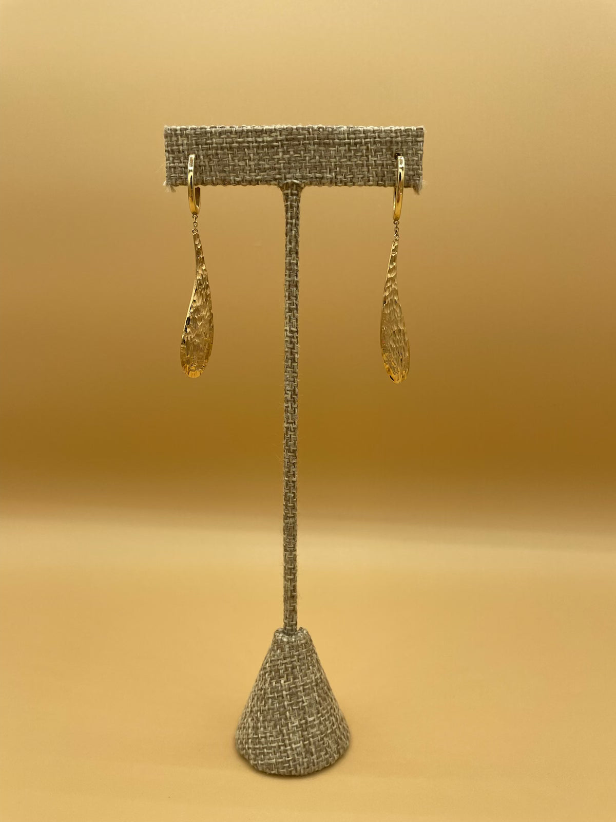 14K Gold Hammered Dangle Earrings