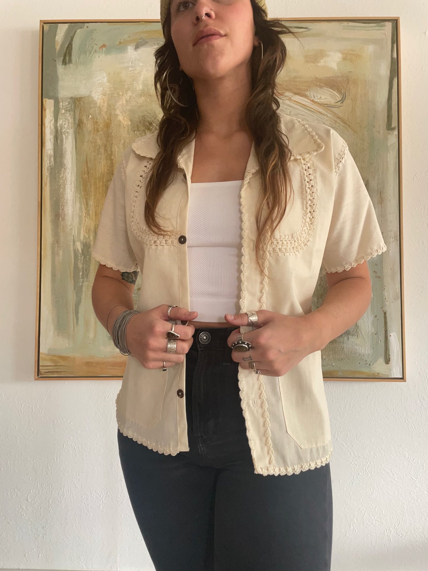 Vintage Crochet Collared Button Down