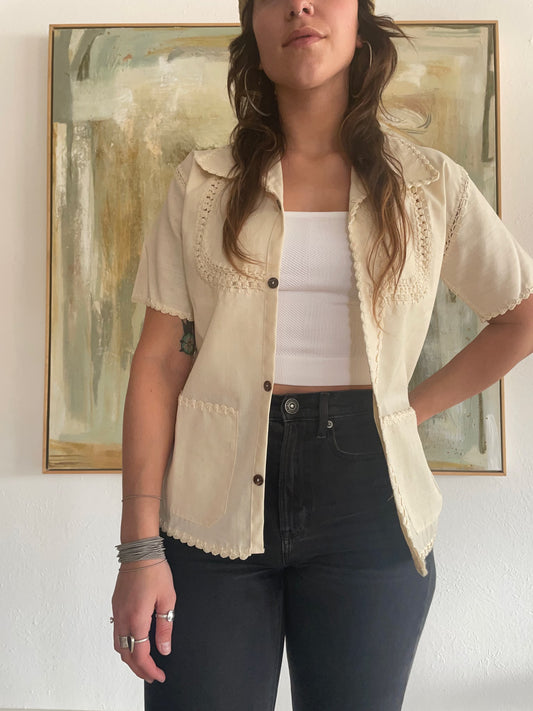 Vintage Crochet Collared Button Down