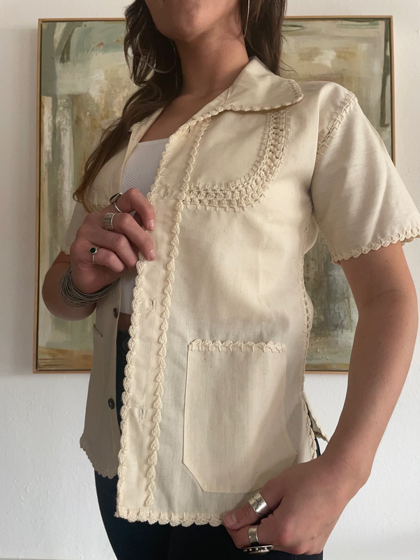 Vintage Crochet Collared Button Down