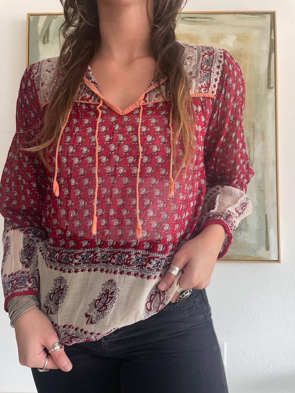 Vintage 70's Cotton Block Print Top