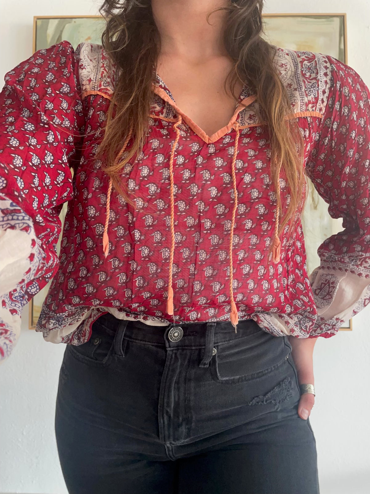 Vintage 70's Cotton Block Print Top