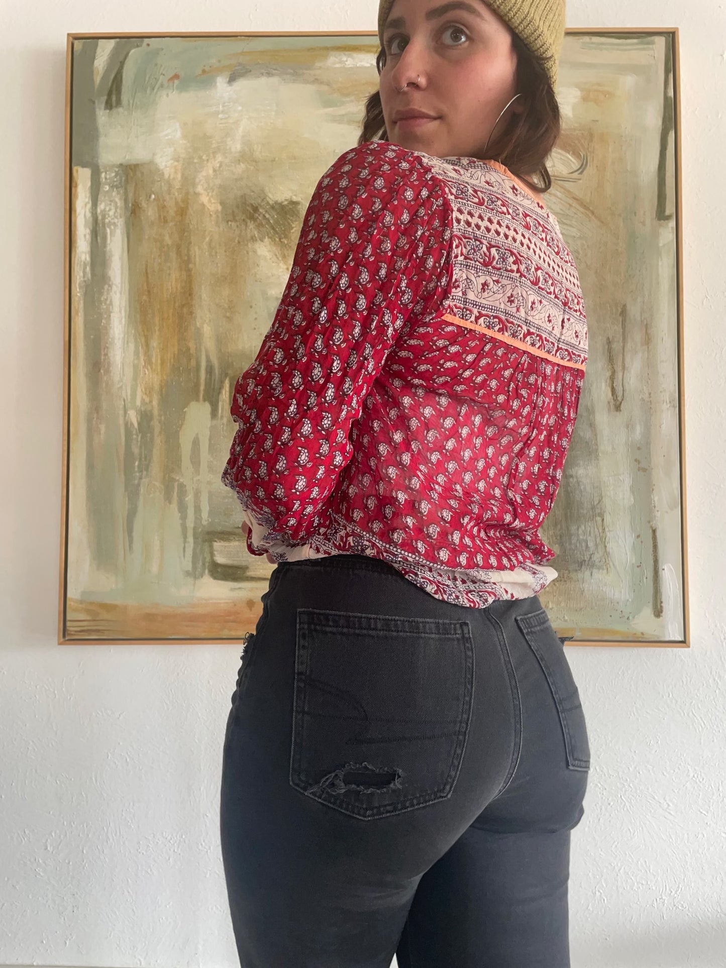 Vintage 70's Cotton Block Print Top