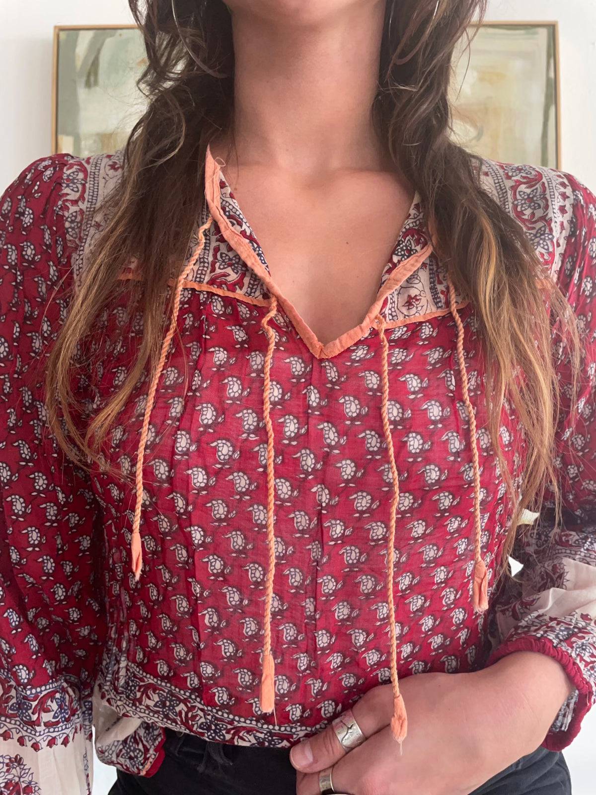 Vintage 70's Cotton Block Print Top