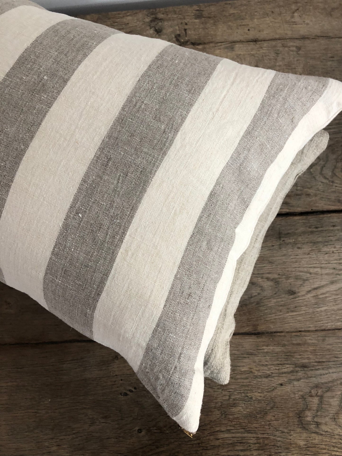 Cream and Taupe Big Stripe Linen Pillow