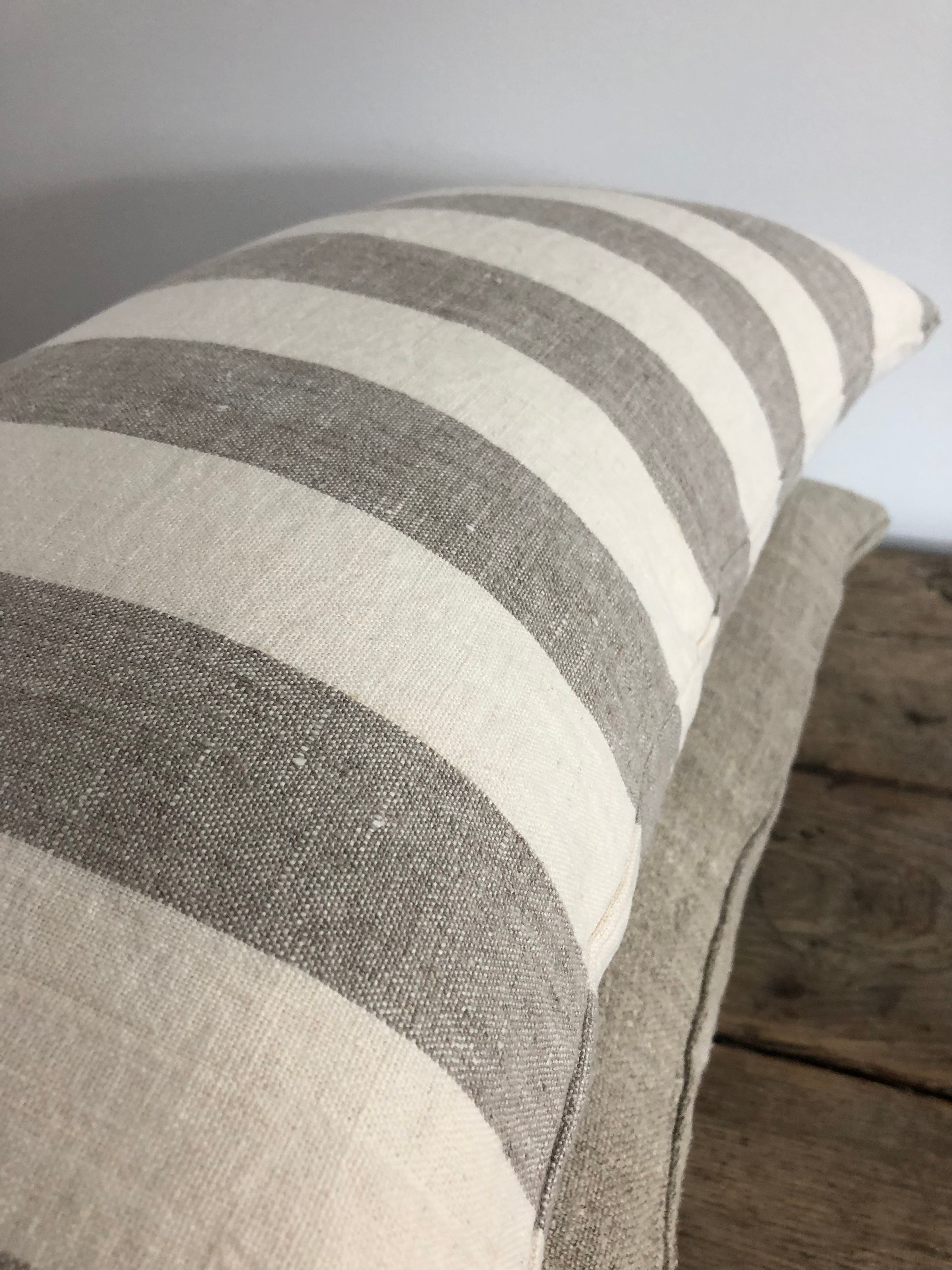 Cream and Taupe Big Stripe Linen Pillow