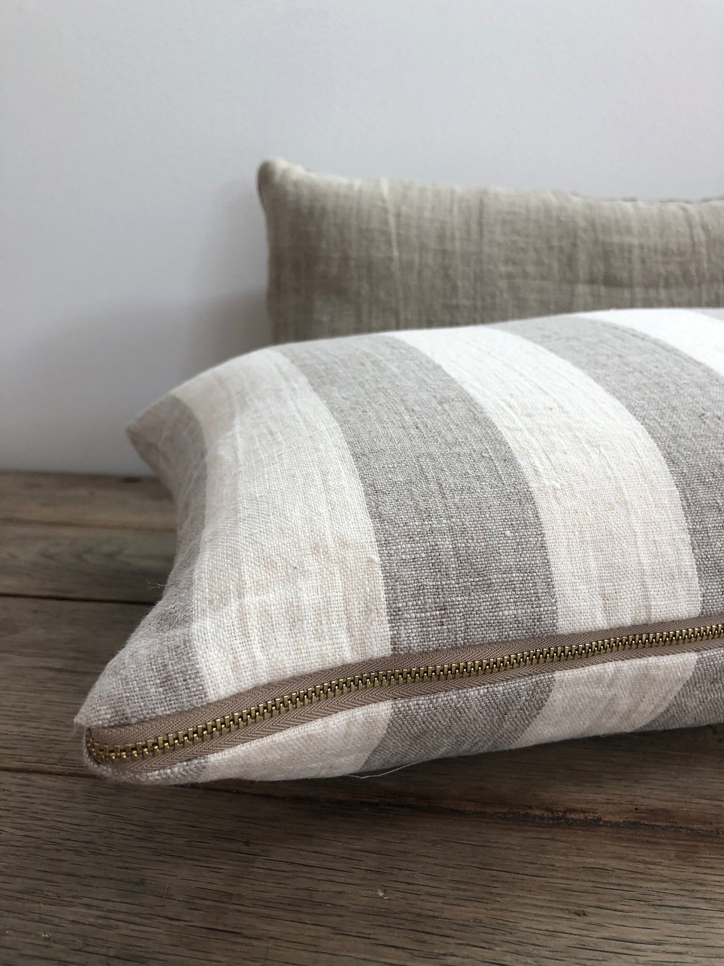 Cream and Taupe Big Stripe Linen Pillow
