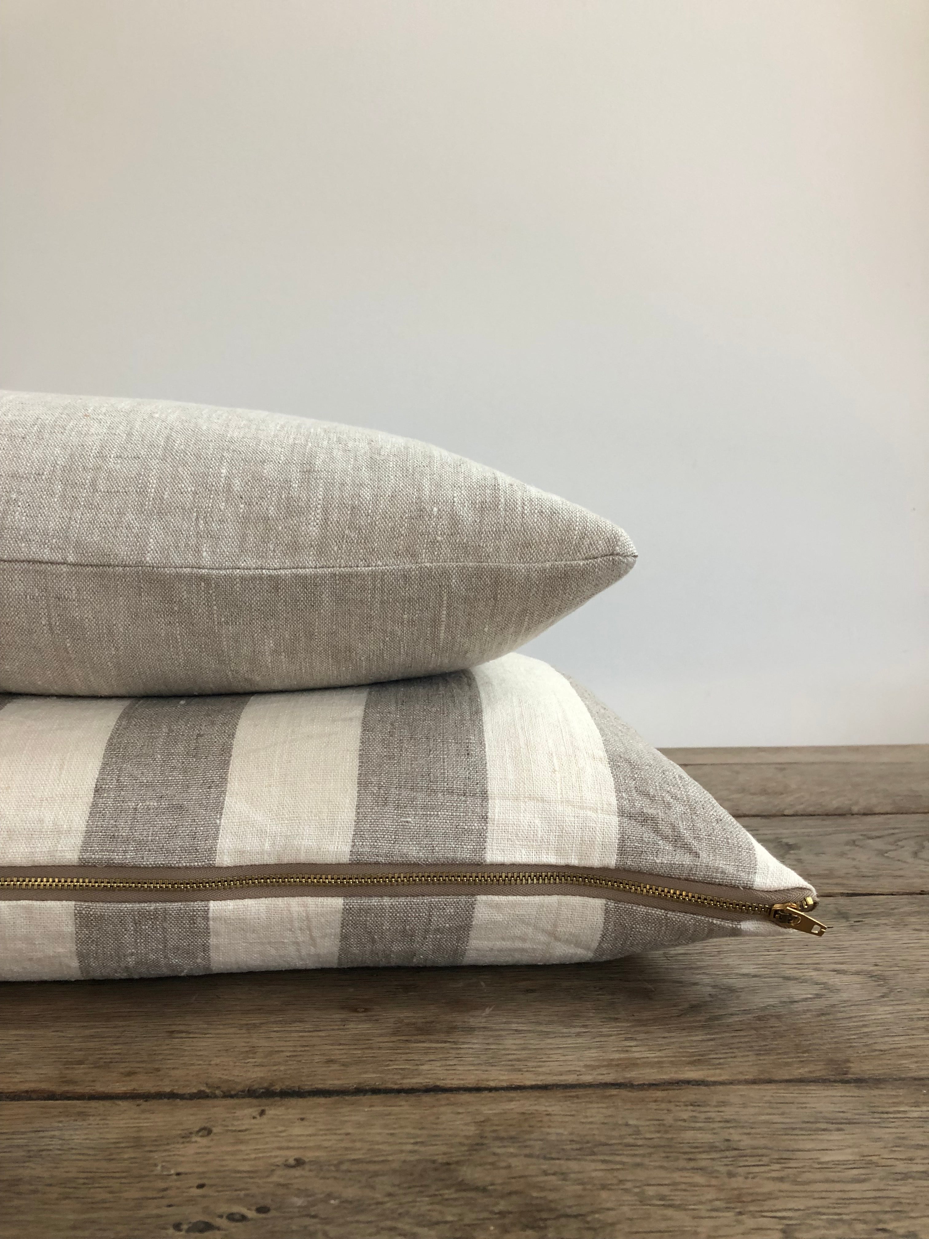 Cream and Taupe Big Stripe Linen Pillow