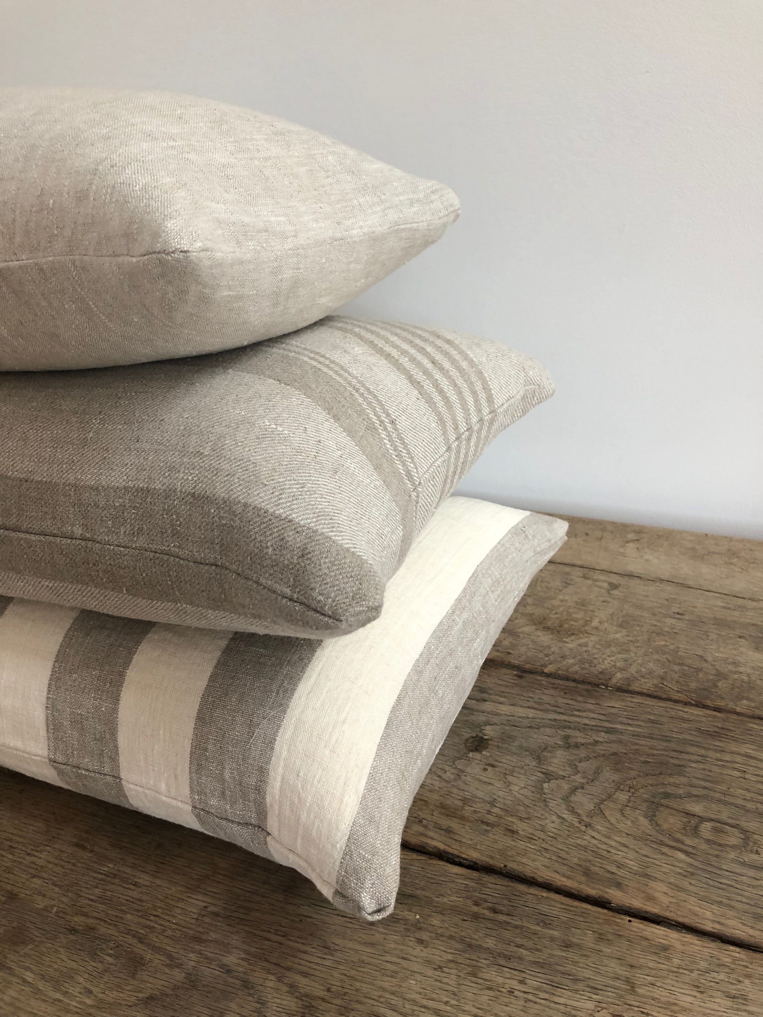 Cream and Taupe Big Stripe Linen Pillow